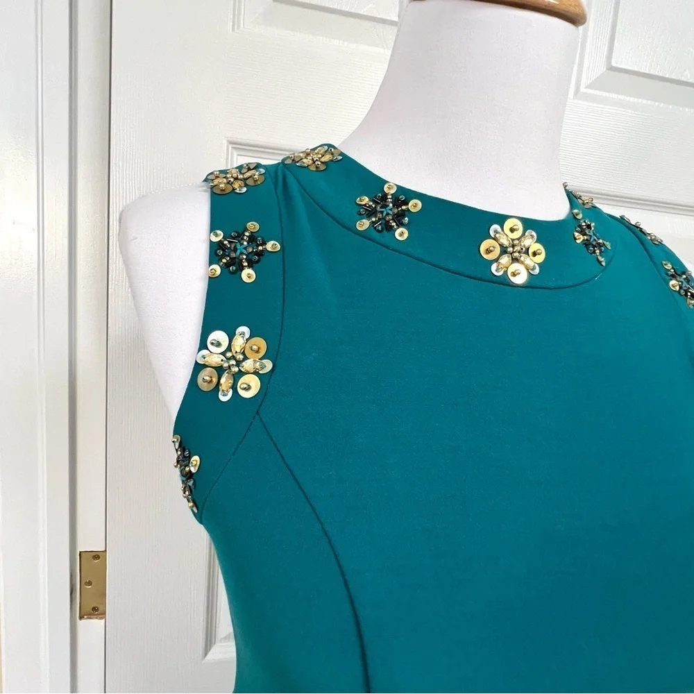 NWT Badgley Mischka emerald green fit flare dress embellished holidays women’s 0